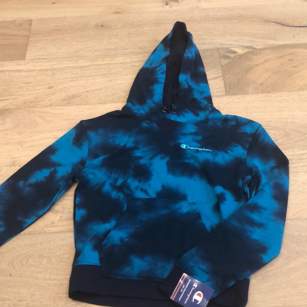 NEW XS champion tie dye cloud burst blue hoodie